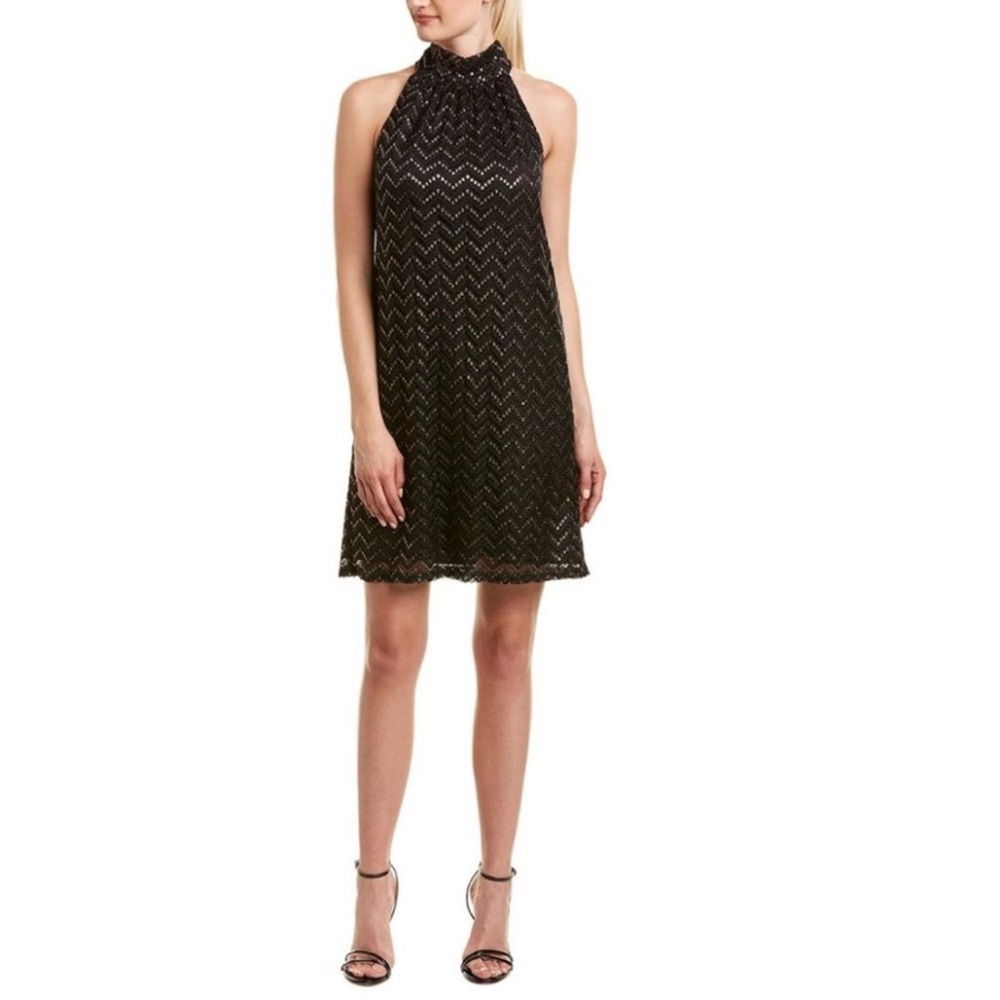 Trina Turk Black and Gold Halter Dress